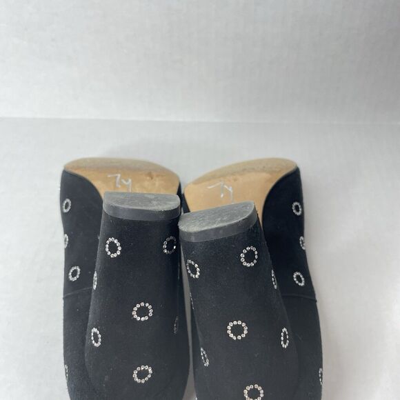 Black Suede Block Heel Pumps Size 6.5 | Retro Mod Polka Dot Party Shoes Sparkly - Picture 9 of 11